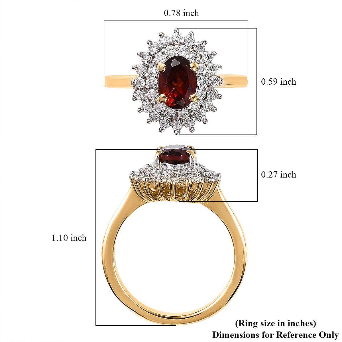 Premium Brazilian Cherry Citrine and Moissanite Double Halo Ring in Vermeil Yellow Gold Over Sterling Silver 1.15 ctw image number 5