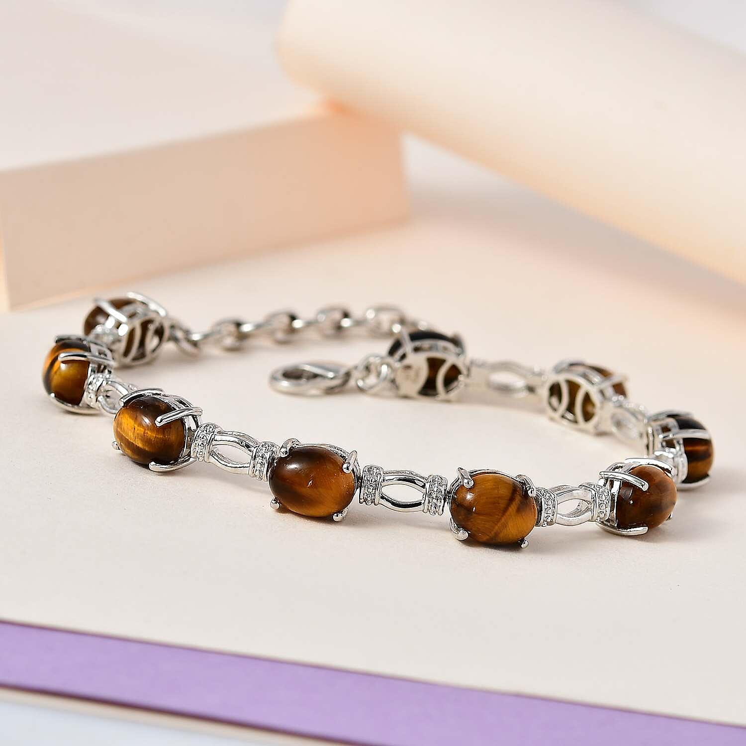 Karis Tiger's Eye Bracelet in Platinum Bond (6.50-8.0In) 21.00 ctw