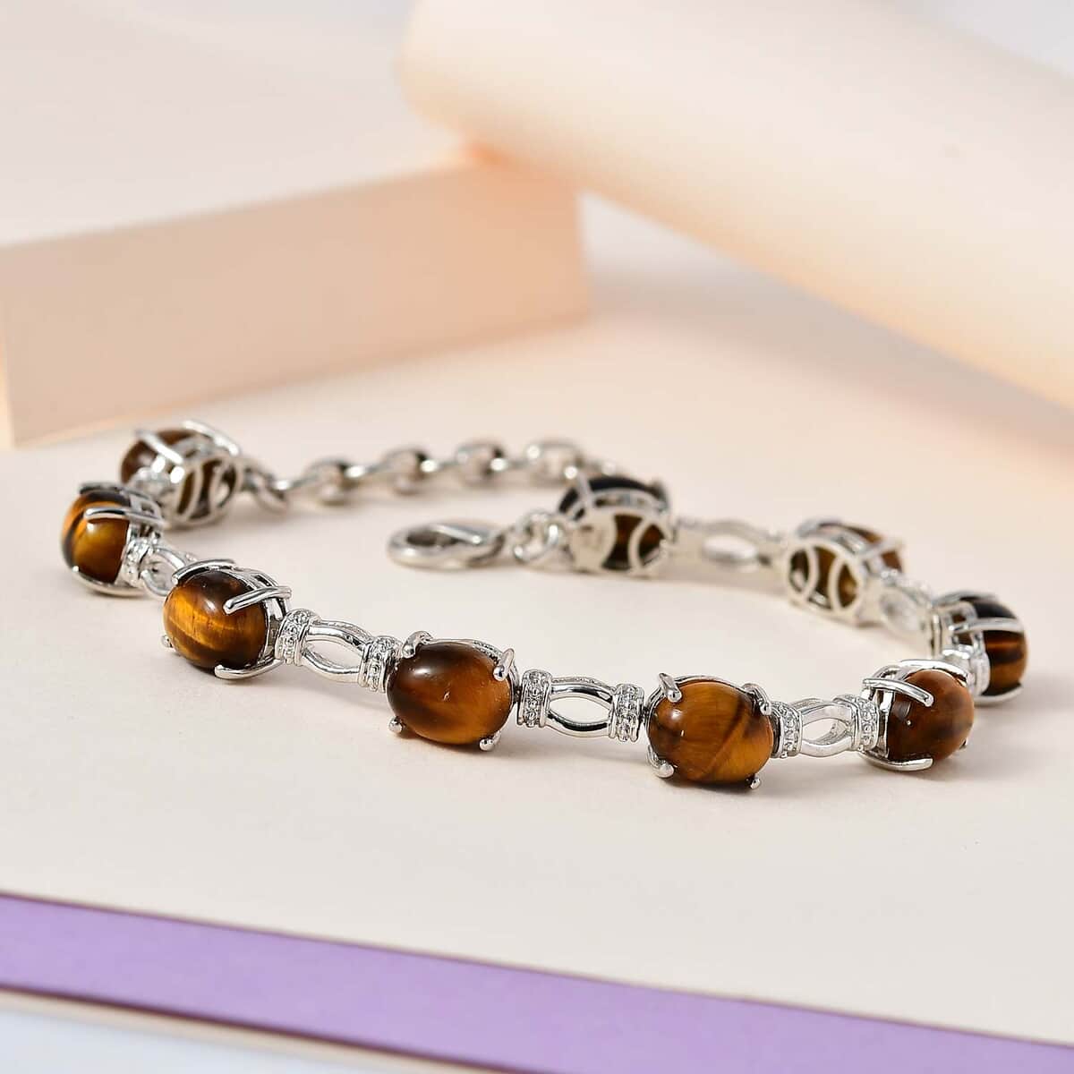 Karis Tiger's Eye Bracelet in Platinum Bond (6.50-8.0In) 21.00 ctw image number 1