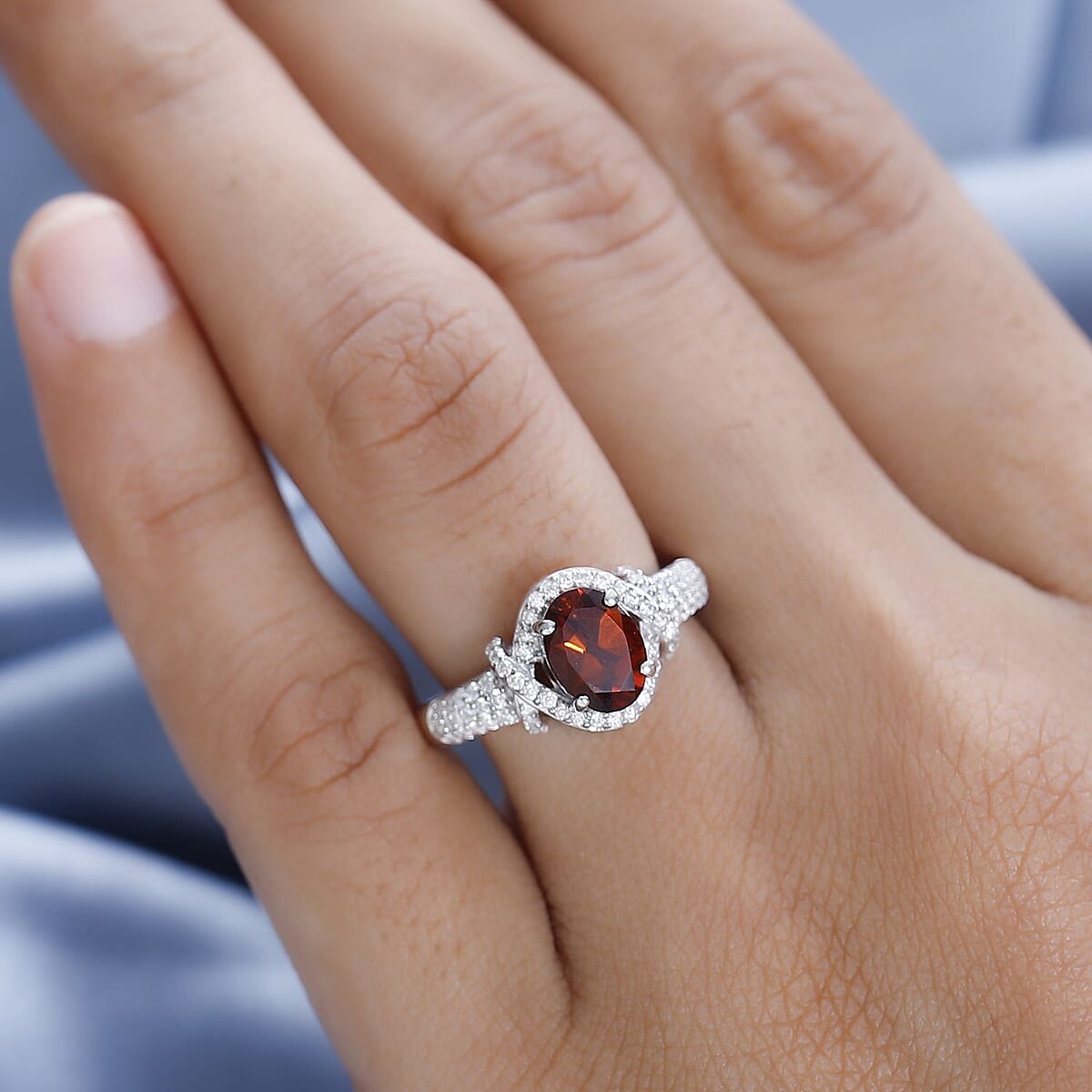 Premium Brazilian Cherry Citrine, Moissanite Ring in Platinum Over Sterling Silver (Size 10.0) 1.50 ctw image number 2