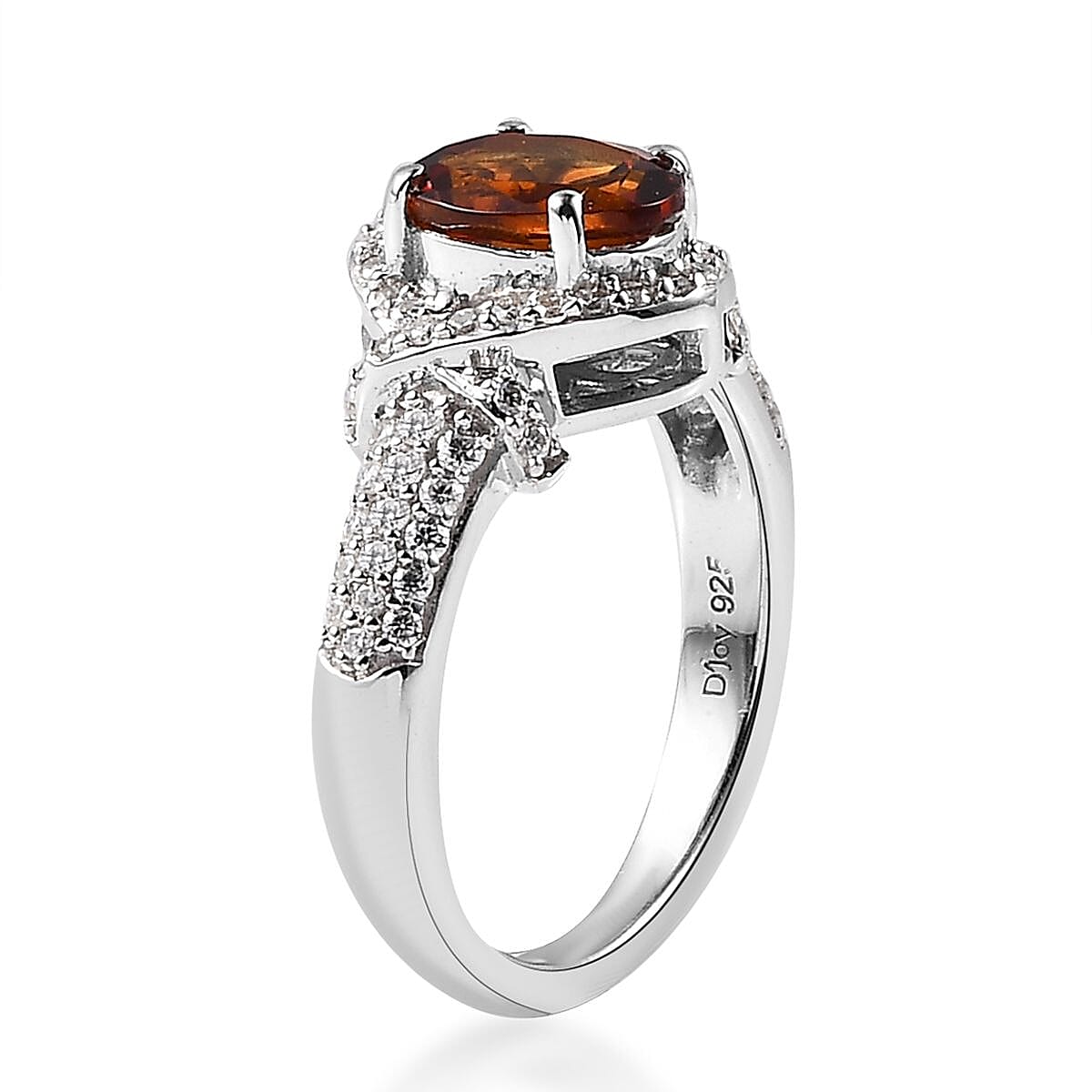 Premium Brazilian Cherry Citrine, Moissanite Ring in Platinum Over Sterling Silver (Size 10.0) 1.50 ctw image number 3