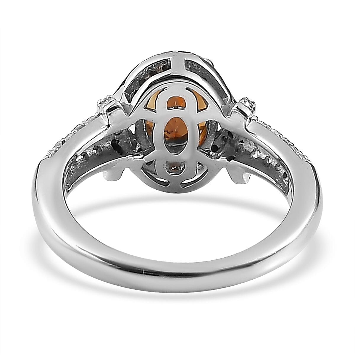 Premium Brazilian Cherry Citrine, Moissanite Ring in Platinum Over Sterling Silver (Size 10.0) 1.50 ctw image number 4