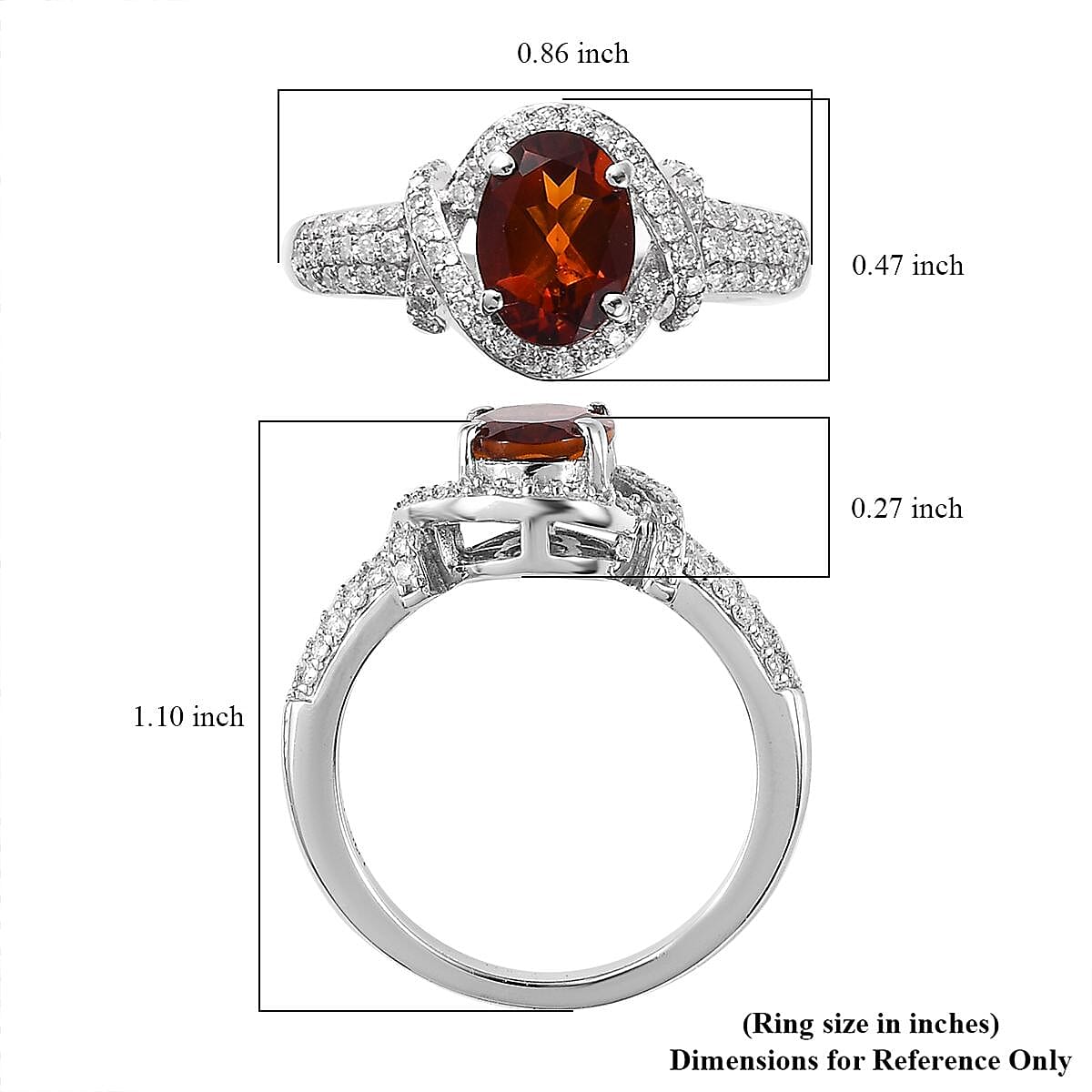Premium Brazilian Cherry Citrine, Moissanite Ring in Platinum Over Sterling Silver (Size 10.0) 1.50 ctw image number 5