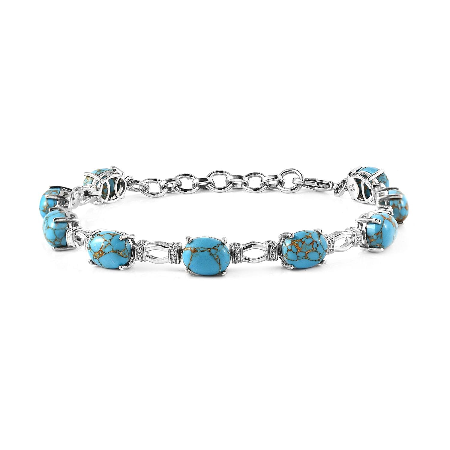 Karis Mojave Blue Turquoise Bracelet in Platinum Bond (6.50-8.0In) 16.50 ctw