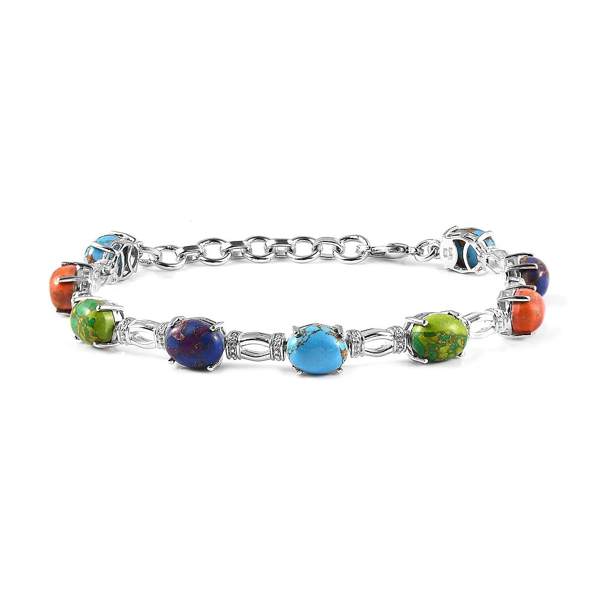 Karis Mojave Multi Turquoise Bracelet in Platinum Bond (6.50-8.0In) 16.50 ctw image number 0