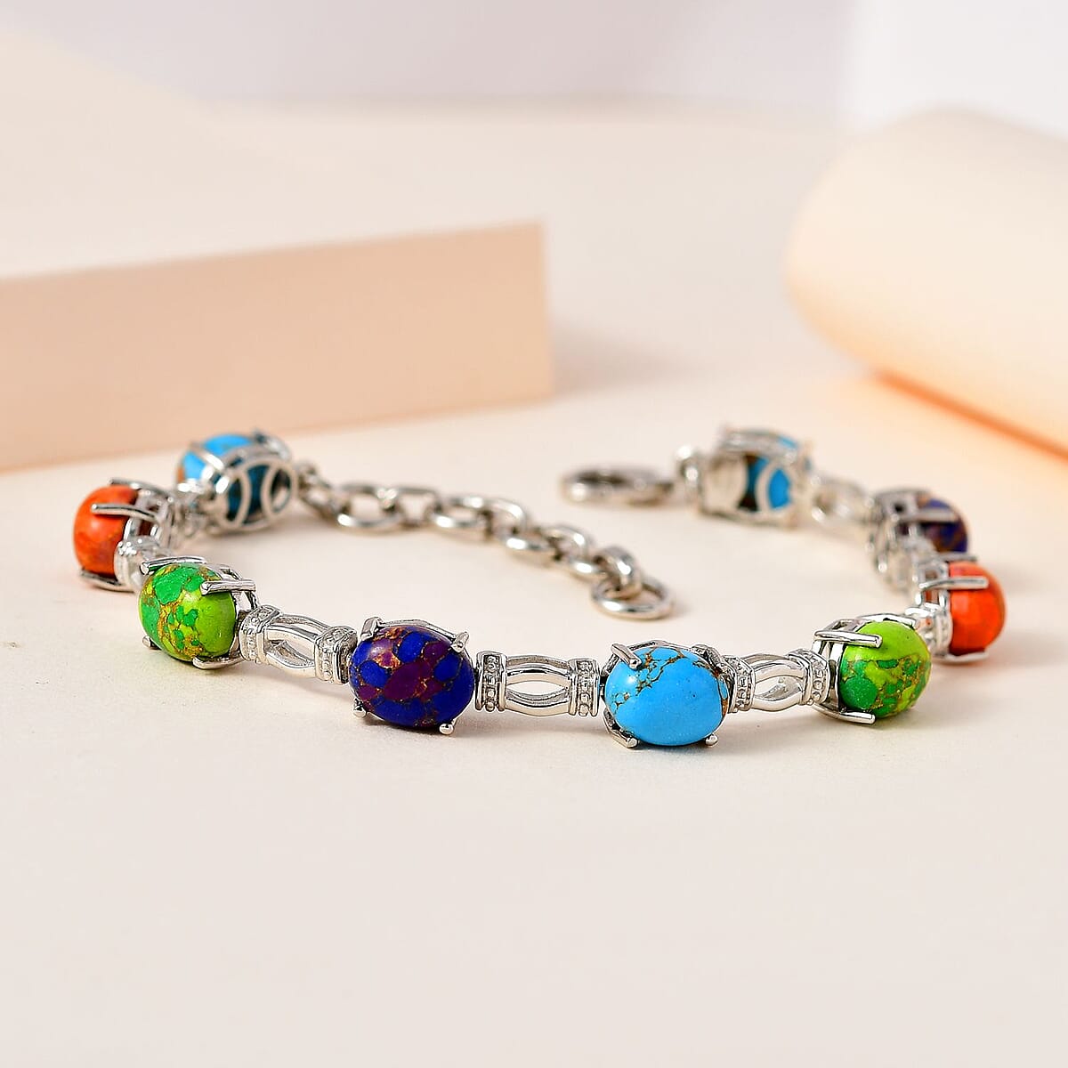 Karis Mojave Multi Turquoise Bracelet in Platinum Bond (6.50-8.0In) 16.50 ctw image number 1