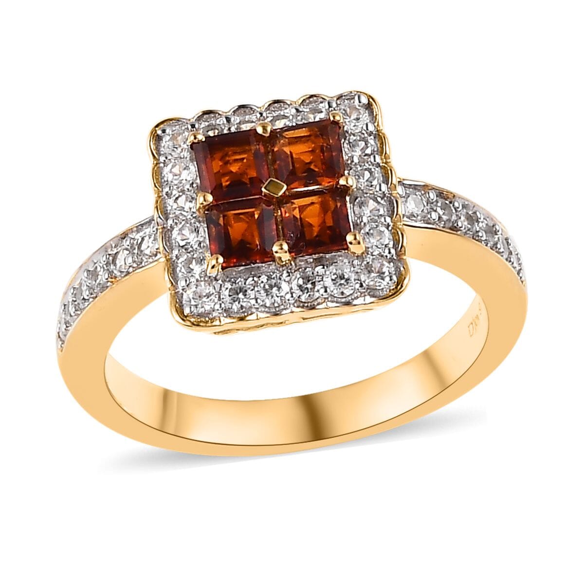 Premium Brazilian Cherry Citrine and White Zircon Ring in Vermeil Yellow Gold Over Sterling Silver 1.20 ctw image number 0