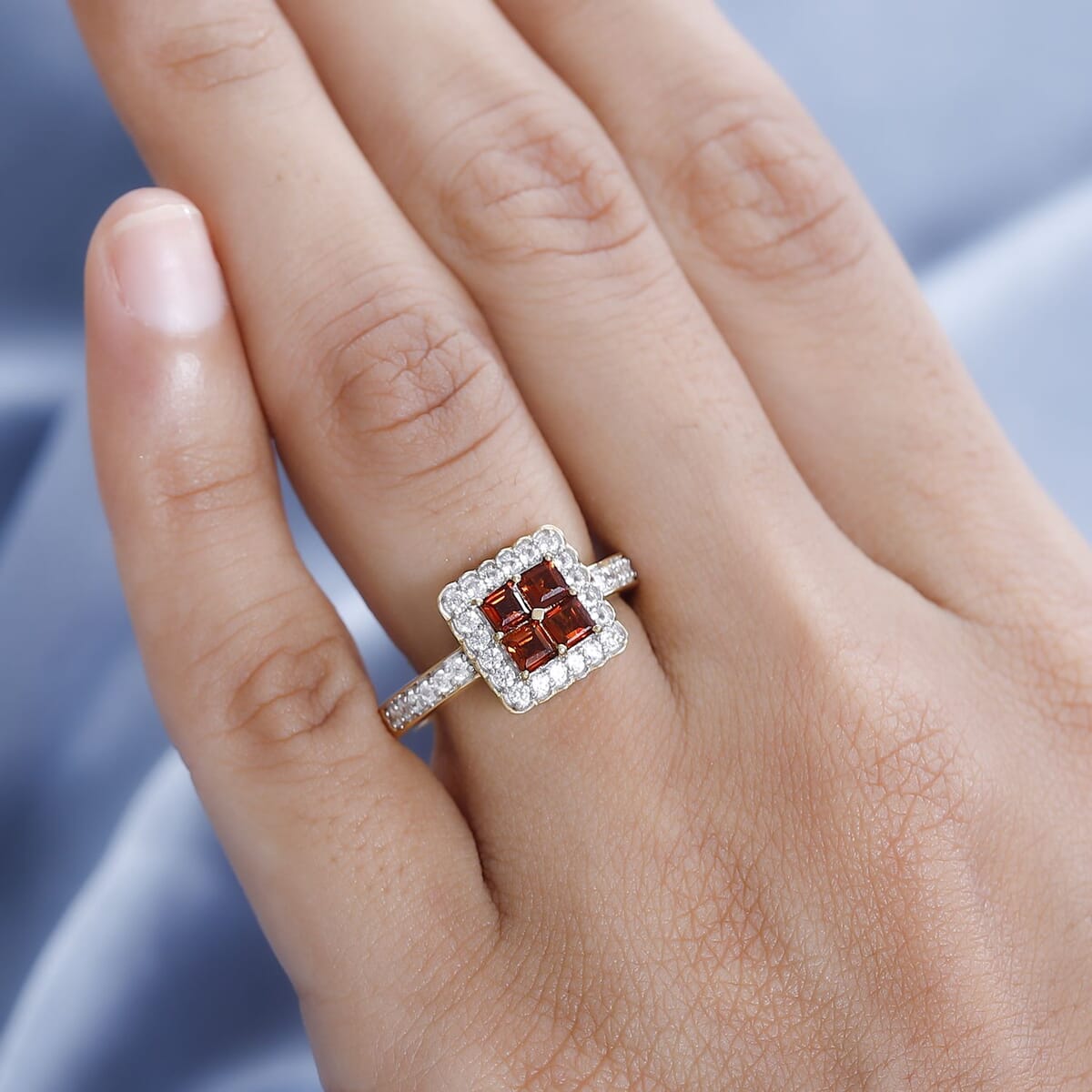 Premium Brazilian Cherry Citrine and White Zircon Ring in Vermeil Yellow Gold Over Sterling Silver 1.20 ctw image number 2