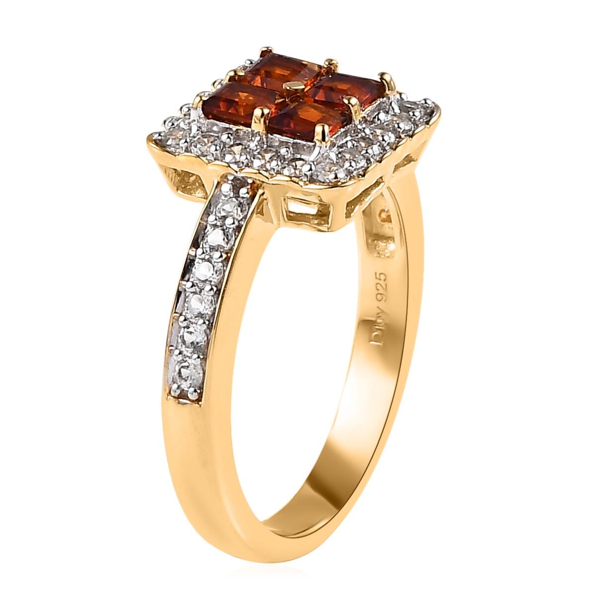 Premium Brazilian Cherry Citrine and White Zircon Ring in Vermeil Yellow Gold Over Sterling Silver 1.20 ctw image number 3
