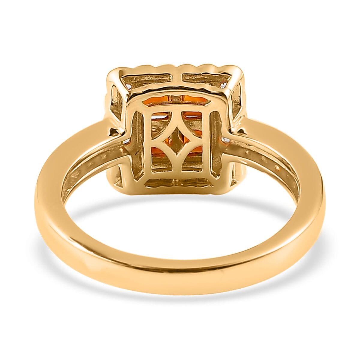 Premium Brazilian Cherry Citrine and White Zircon Ring in Vermeil Yellow Gold Over Sterling Silver 1.20 ctw image number 4