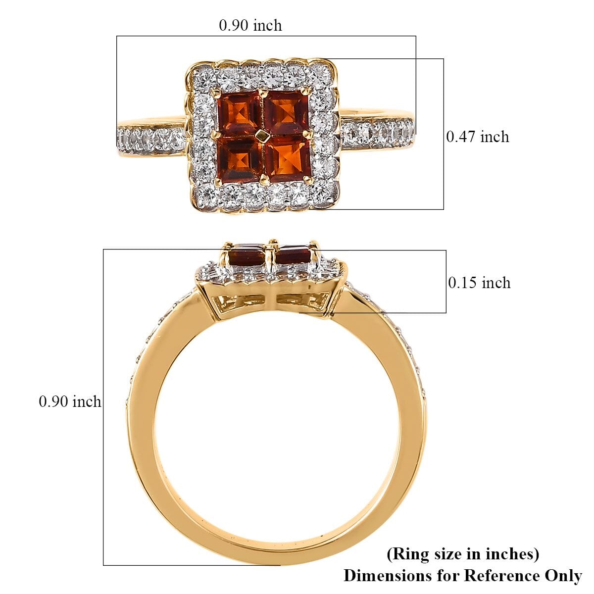 Premium Brazilian Cherry Citrine and White Zircon Ring in Vermeil Yellow Gold Over Sterling Silver 1.20 ctw image number 5