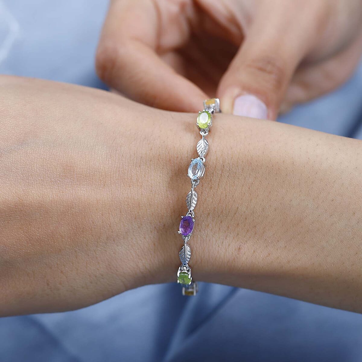 Karis Multi Gemstone Bracelet in Platinum Bond (6.50-8.0In) 3.30 ctw image number 2