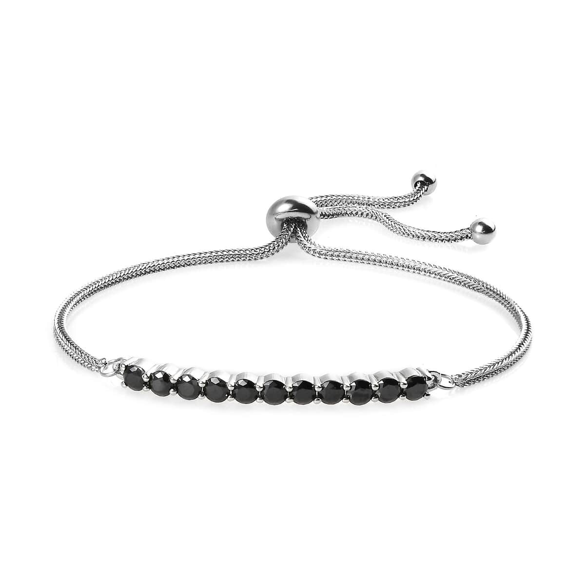 Karis Simulated Black Diamond 2.20 ctw Bolo Bracelet in Platinum Bond and Stainless Steel image number 0