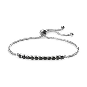 Karis Simulated Black Diamond 2.20 ctw Bolo Bracelet in Platinum Bond and Stainless Steel