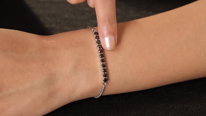 Karis Simulated Black Diamond Bolo Bracelet in Platinum Bond and Stainless Steel (10.50 In) 2.20 ctw