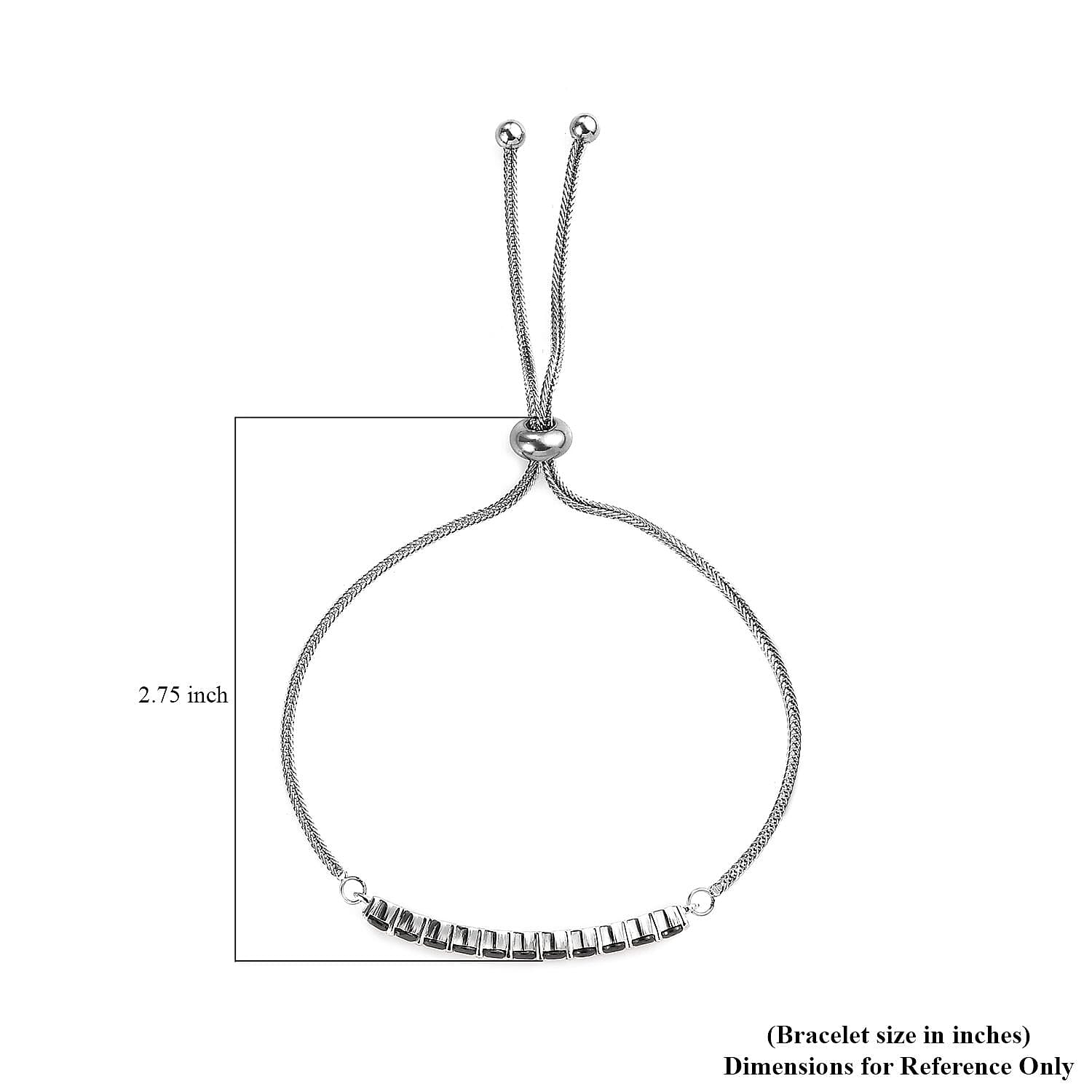 Karis Simulated Black Diamond 2.20 ctw Bolo Bracelet in Platinum Bond and Stainless Steel