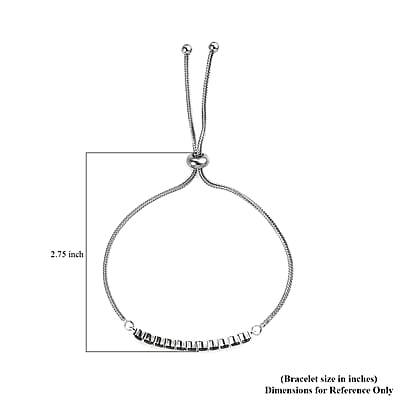 Karis Simulated Black Diamond 2.20 ctw Bolo Bracelet in Platinum Bond and Stainless Steel
