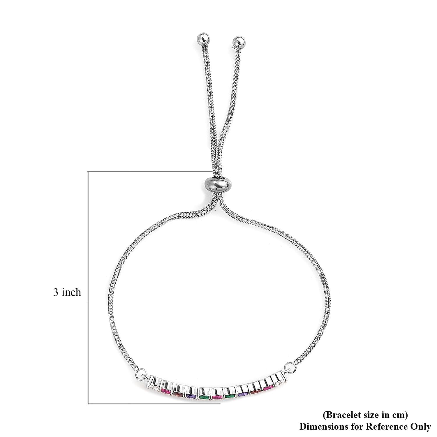 Karis Simulated Multi Diamond 2.20 ctw Bolo Bracelet in Platinum Bond and Stainless Steel