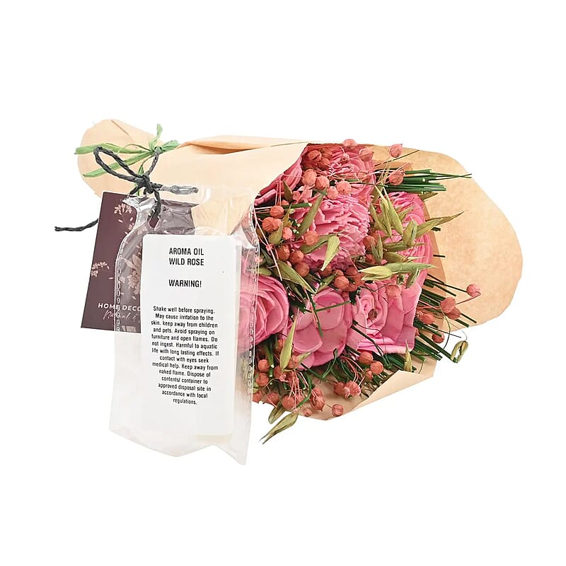 Floral Bouquet with Dried Pink Flower and Rose Fragrance Spray Bottle