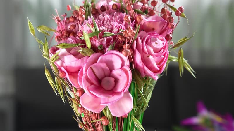 Floral Bouquet with Dried Pink Flower and Rose Fragrance Spray Bottle (12"x6")