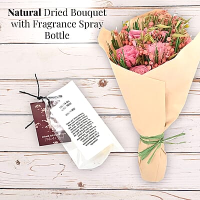 Floral Bouquet with Dried Pink Flower and Rose Fragrance Spray Bottle