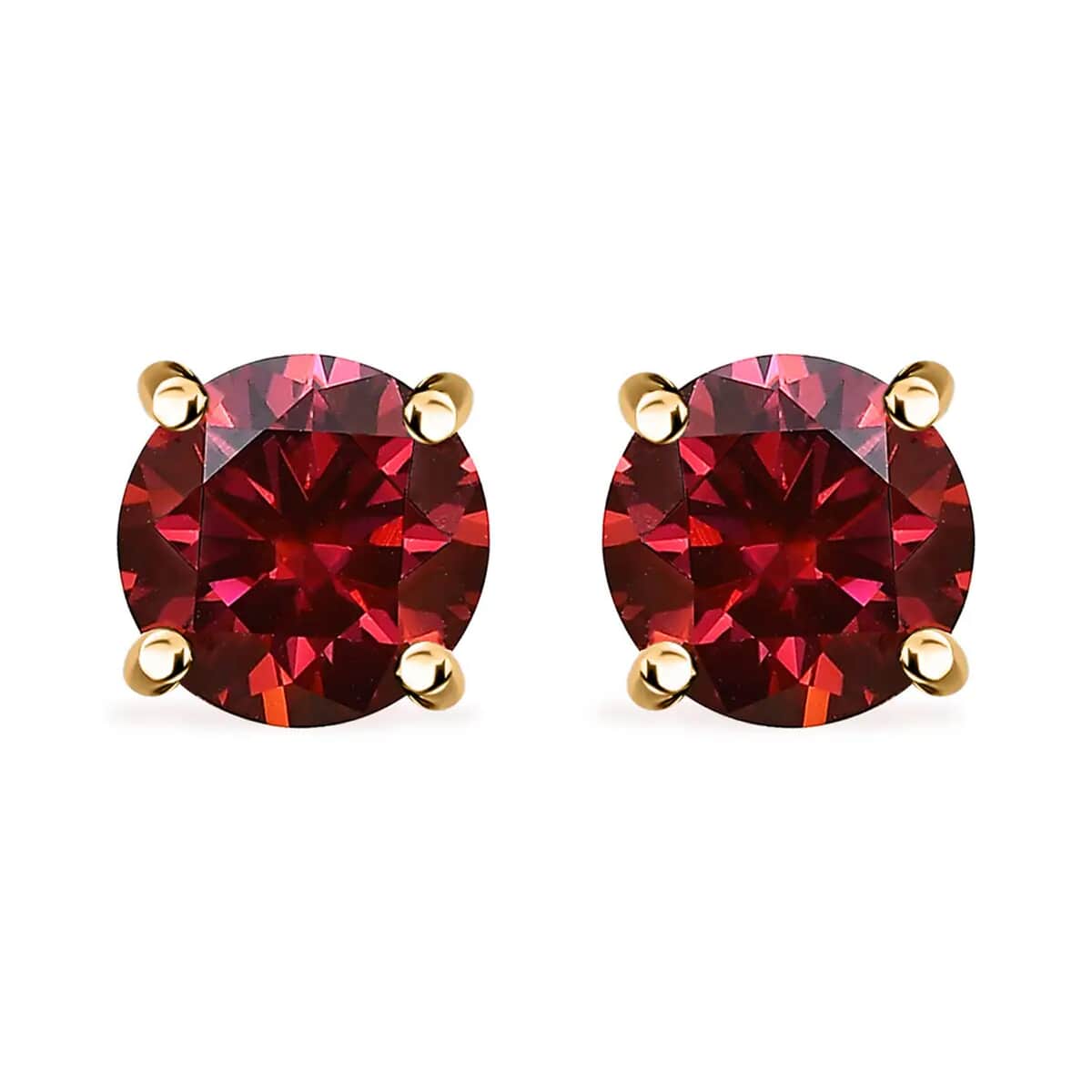 Luxury Red Moissanite Stud Earrings in Vermeil Yellow Gold Over Sterling Silver 1.90 ctw image number 0