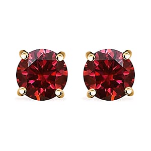 Luxury Red Moissanite Stud Earrings in Vermeil Yellow Gold Over Sterling Silver 1.90 ctw