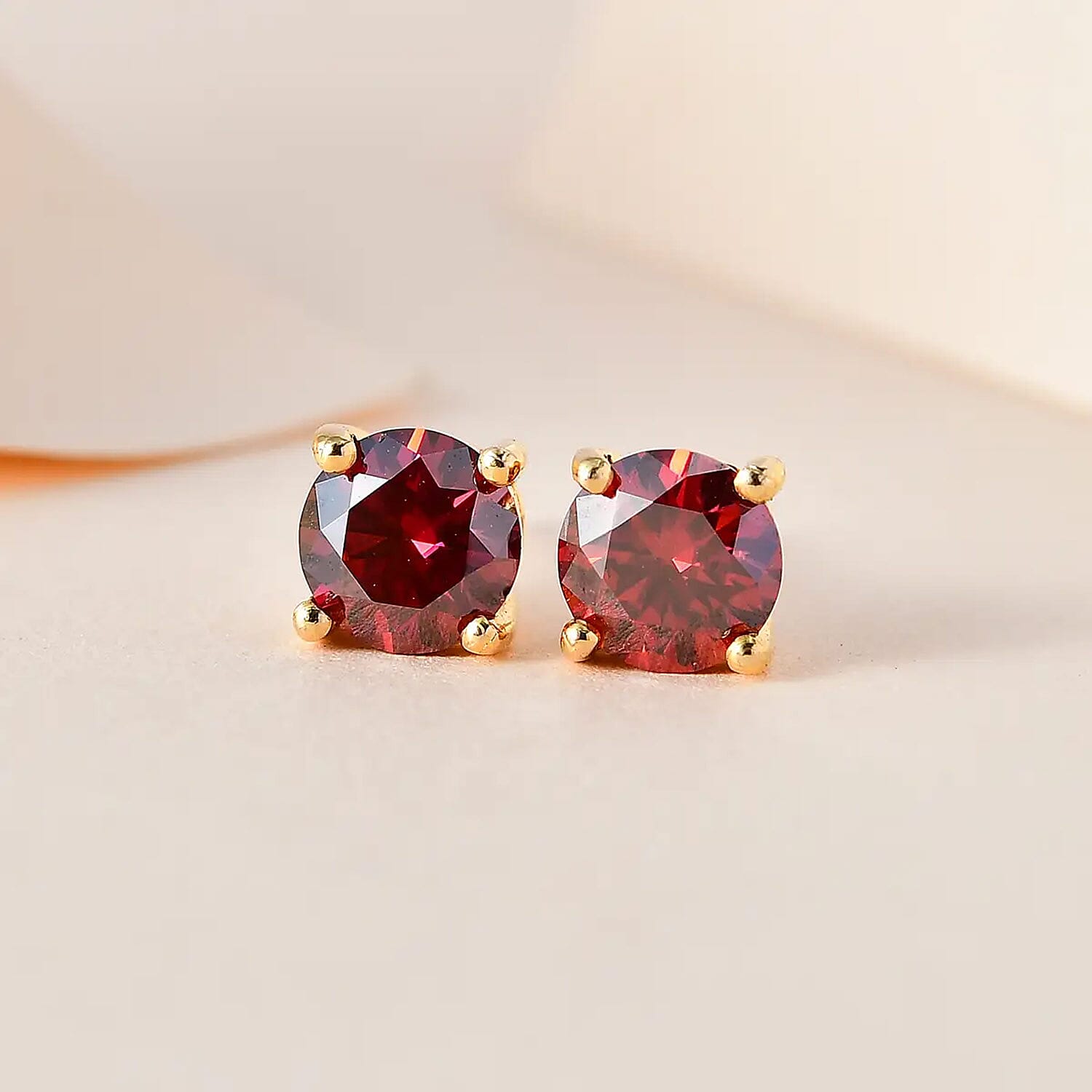 Luxury Red Moissanite Stud Earrings in Vermeil Yellow Gold Over Sterling Silver 1.90 ctw