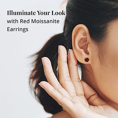 Luxury Red Moissanite Stud Earrings in Vermeil Yellow Gold Over Sterling Silver 1.90 ctw