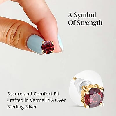 Luxury Red Moissanite Stud Earrings in Vermeil Yellow Gold Over Sterling Silver 1.90 ctw