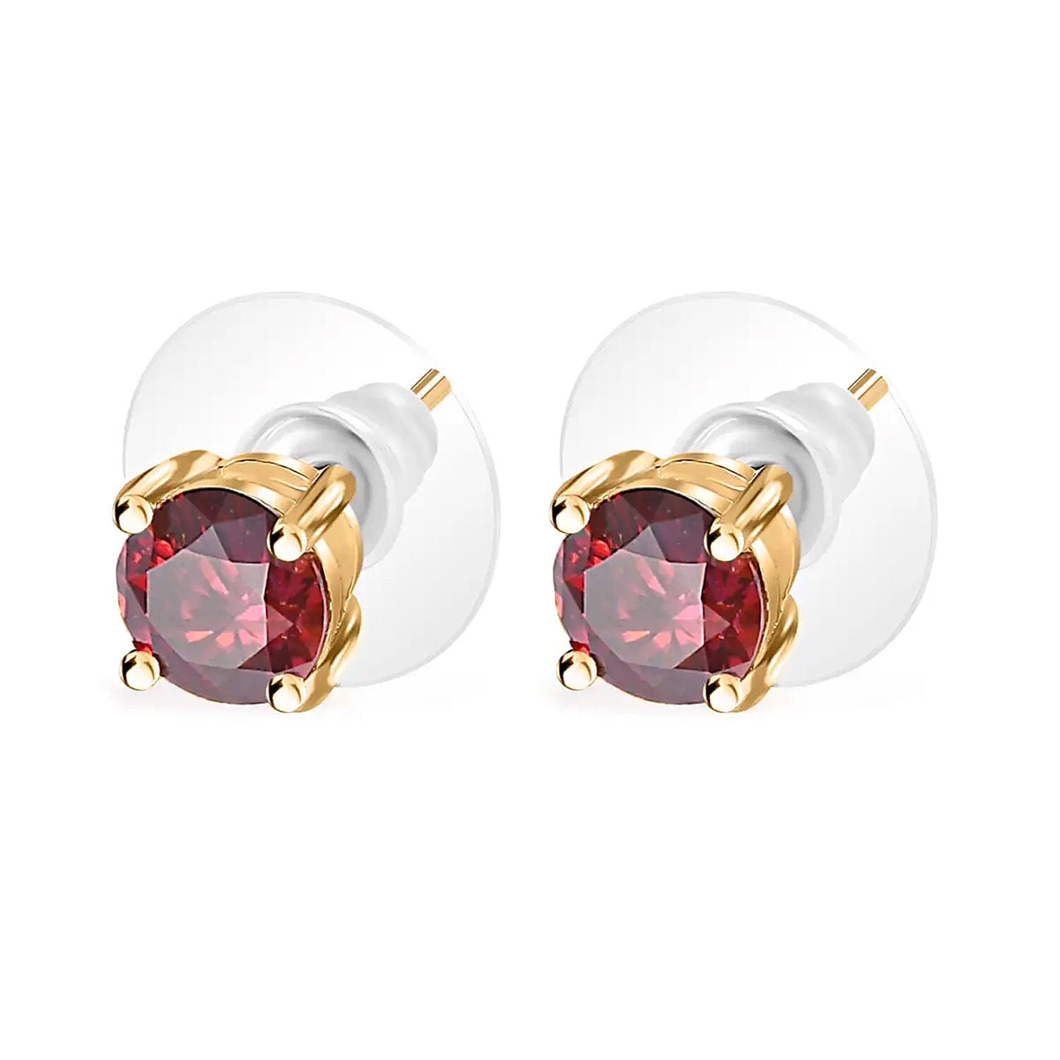 Luxury Red Moissanite Stud Earrings in Vermeil Yellow Gold Over Sterling Silver 1.90 ctw