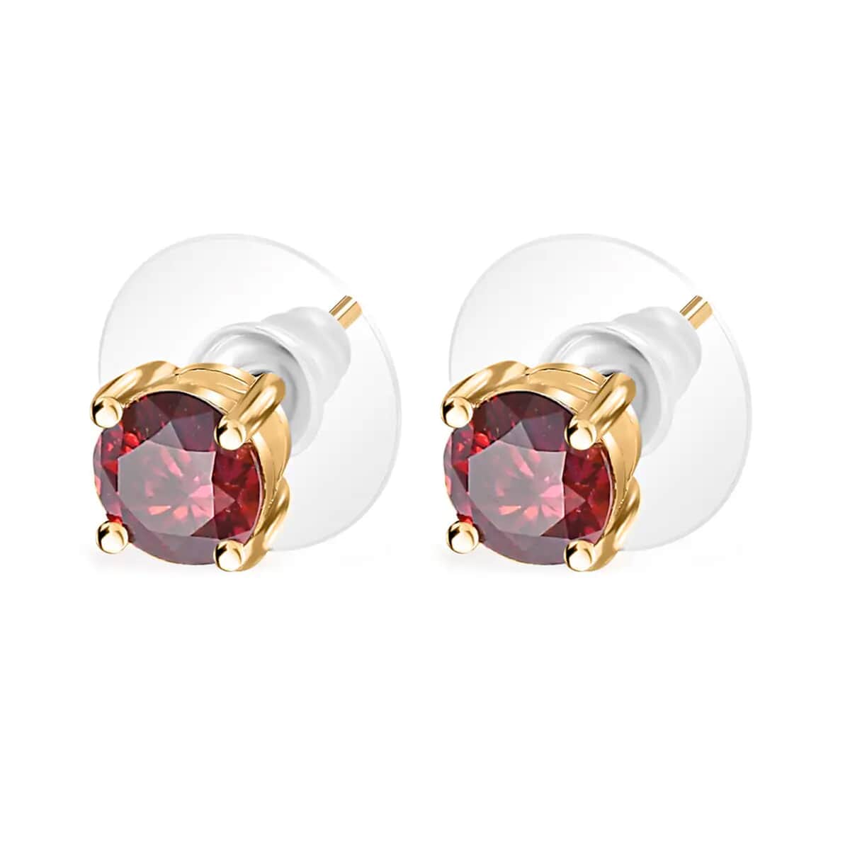 Luxury Red Moissanite Stud Earrings in Vermeil Yellow Gold Over Sterling Silver 1.90 ctw image number 5