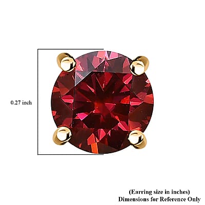 Luxury Red Moissanite Stud Earrings in Vermeil Yellow Gold Over Sterling Silver 1.90 ctw