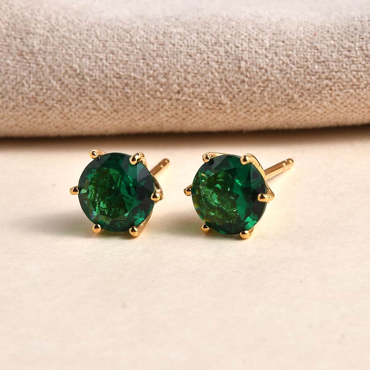 Simulated Green Diamond Solitaire Stud Earrings in 14K Yellow Gold Over Sterling Silver 3.00 ctw image number 1