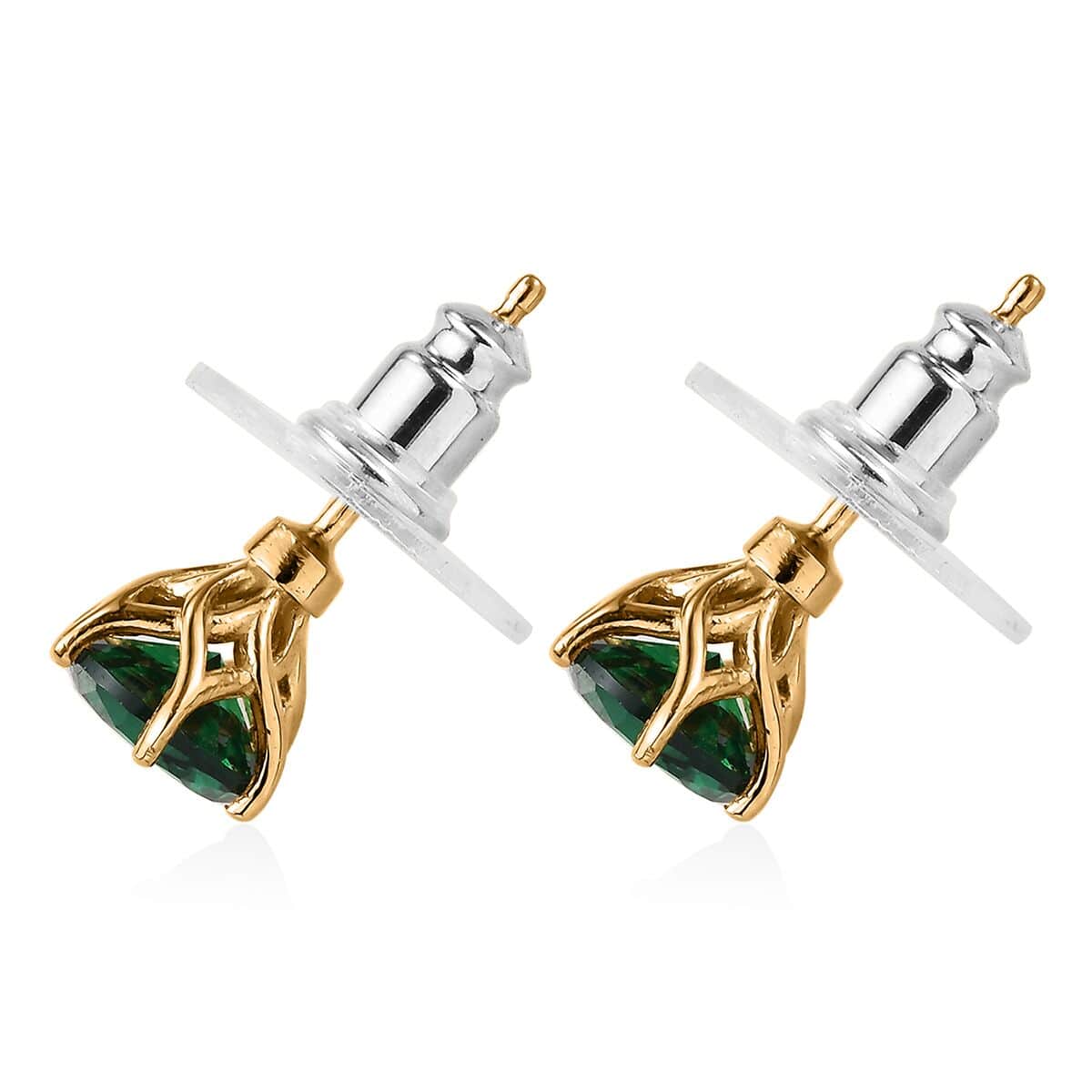 Simulated Green Diamond Solitaire Stud Earrings in 14K Yellow Gold Over Sterling Silver 3.00 ctw image number 3