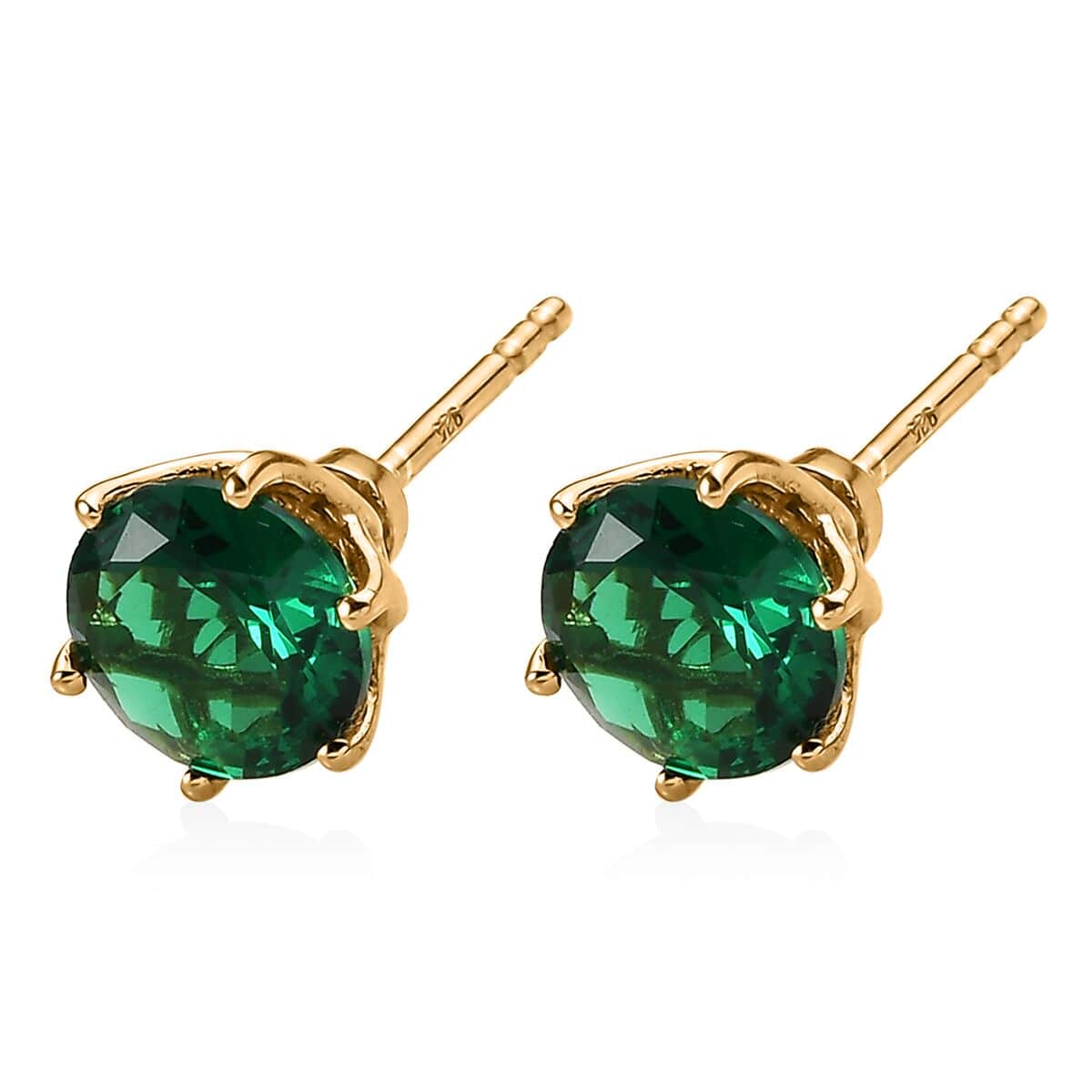 Simulated Green Diamond Solitaire Stud Earrings in 14K Yellow Gold Over Sterling Silver 3.00 ctw image number 4