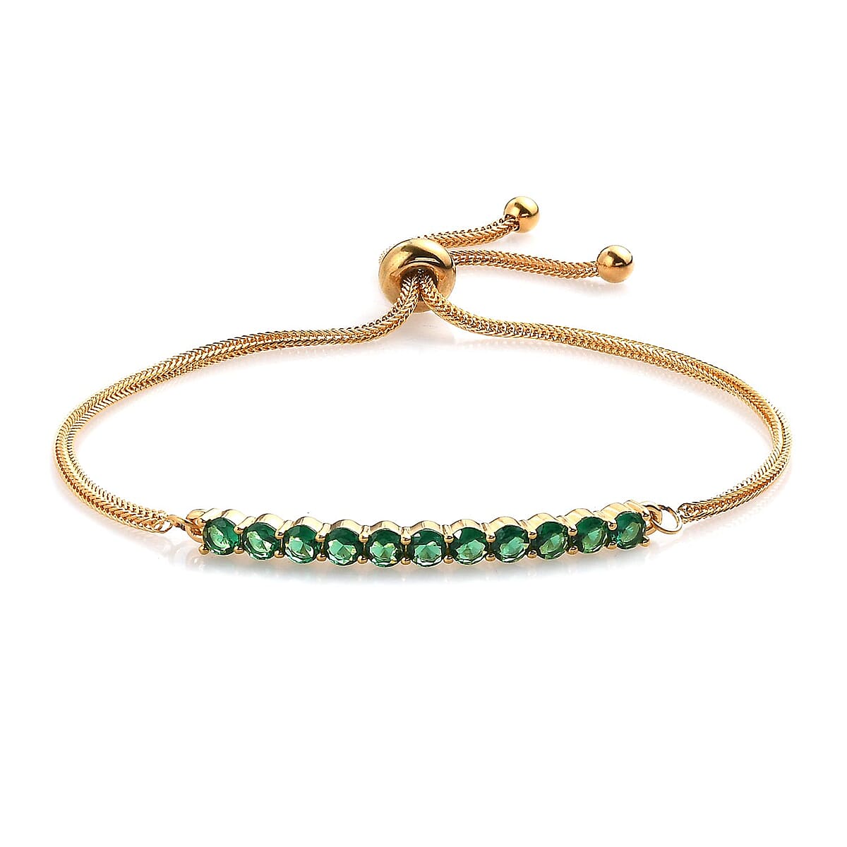 Everture Simulated Green Diamond 2.20 ctw Bolo Bracelet in 18K YG Plated and ION Plated YG Stainless Steel image number 0