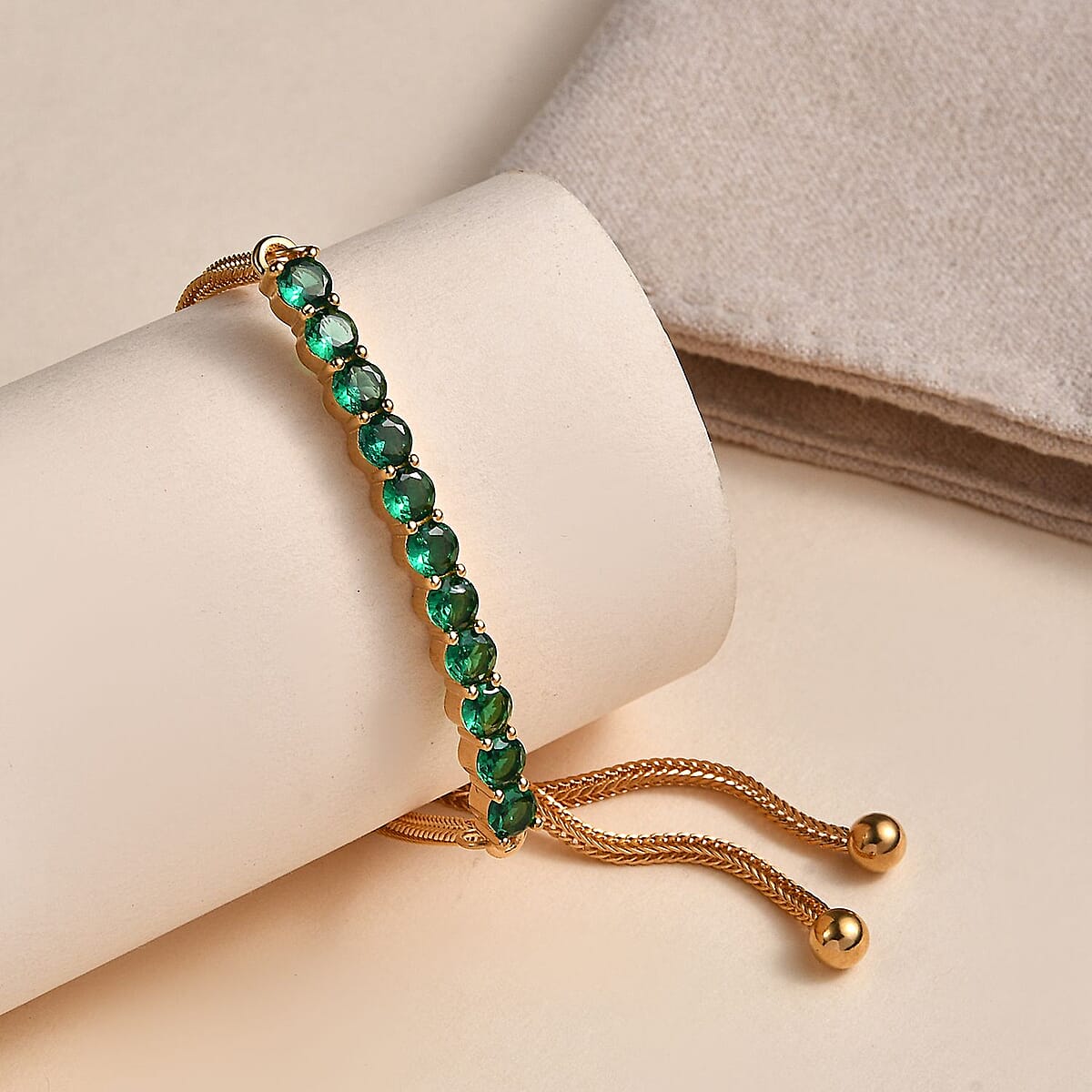 Everture Simulated Green Diamond 2.20 ctw Bolo Bracelet in 18K YG Plated and ION Plated YG Stainless Steel image number 1