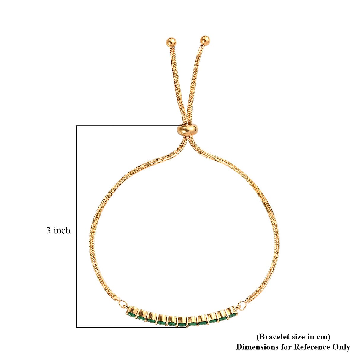 Everture Simulated Green Diamond 2.20 ctw Bolo Bracelet in 18K YG Plated and ION Plated YG Stainless Steel image number 4