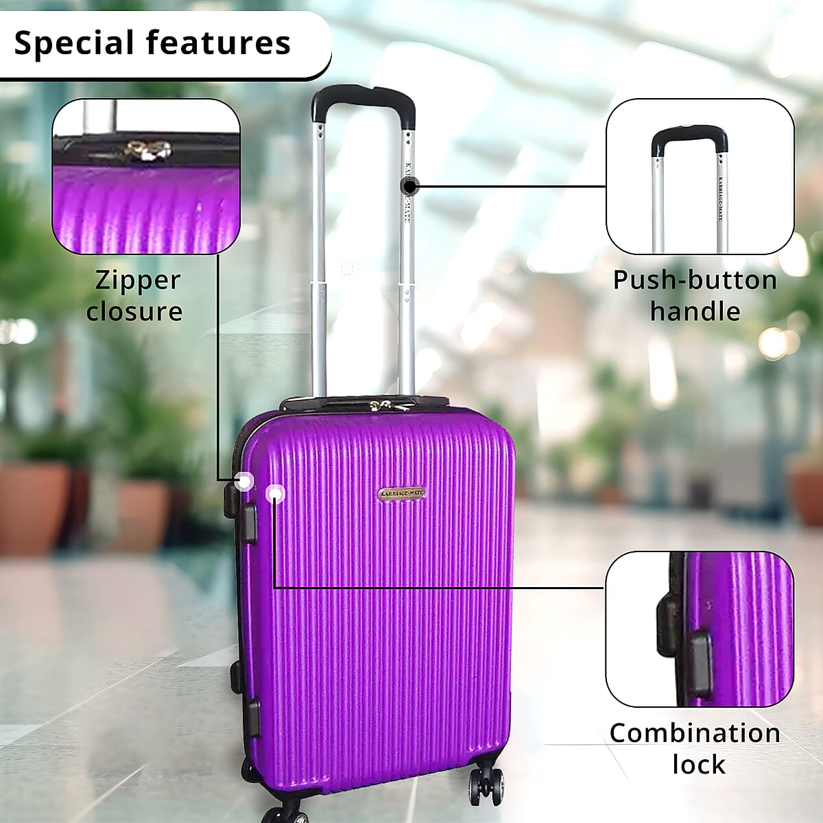 Karriage-Mate 3pc Hardshell 360 Degrees Spinning Wheels Luggage Set -Purple image number 3