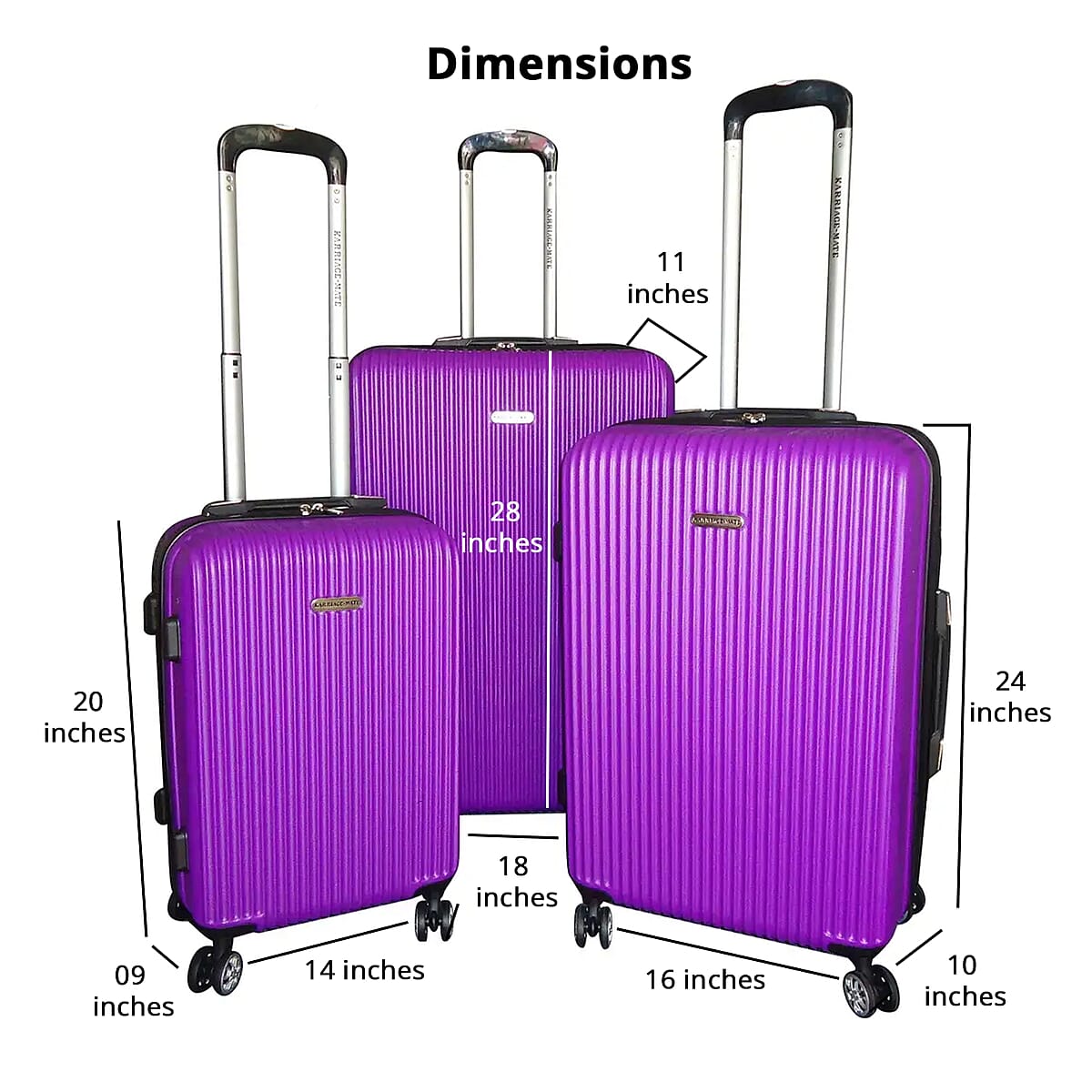 Karriage-Mate 3pc Hardshell 360 Degrees Spinning Wheels Luggage Set -Purple image number 4