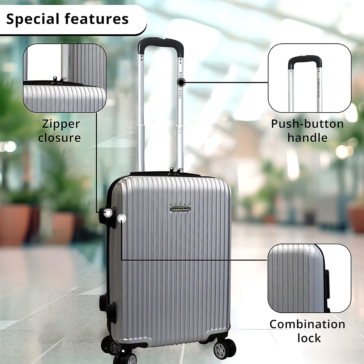 Karriage-Mate 3pc Hardshell 360 Degrees Spinning Wheels Luggage Set -Silver image number 3