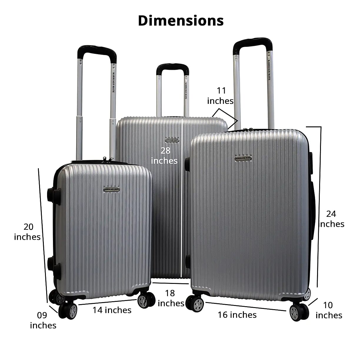 Karriage-Mate 3pc Hardshell 360 Degrees Spinning Wheels Luggage Set -Silver image number 4