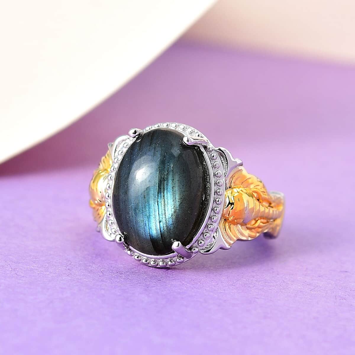 Karis Malagasy Labradorite Solitaire Ring in 18K YG Plated and Platinum Bond (Size 10.0) 6.35 ctw image number 1