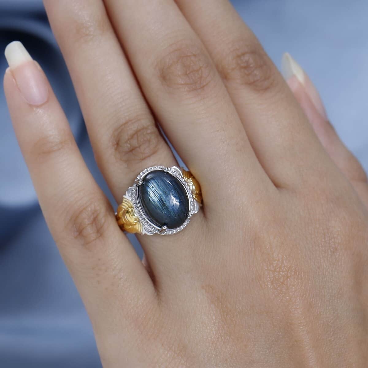 Karis Malagasy Labradorite Solitaire Ring in 18K YG Plated and Platinum Bond (Size 10.0) 6.35 ctw image number 2