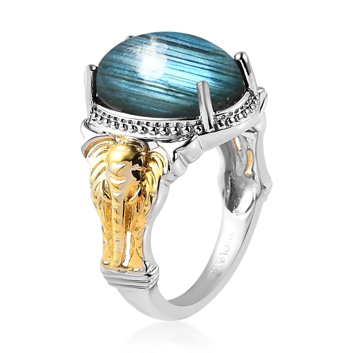 Karis Malagasy Labradorite Solitaire Ring in 18K YG Plated and Platinum Bond (Size 10.0) 6.35 ctw image number 3