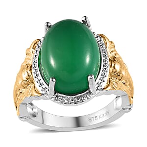 Karis Green Onyx Solitaire Ring in 18K YG Plated and Platinum Bond (Size 11.0) 6.85 ctw