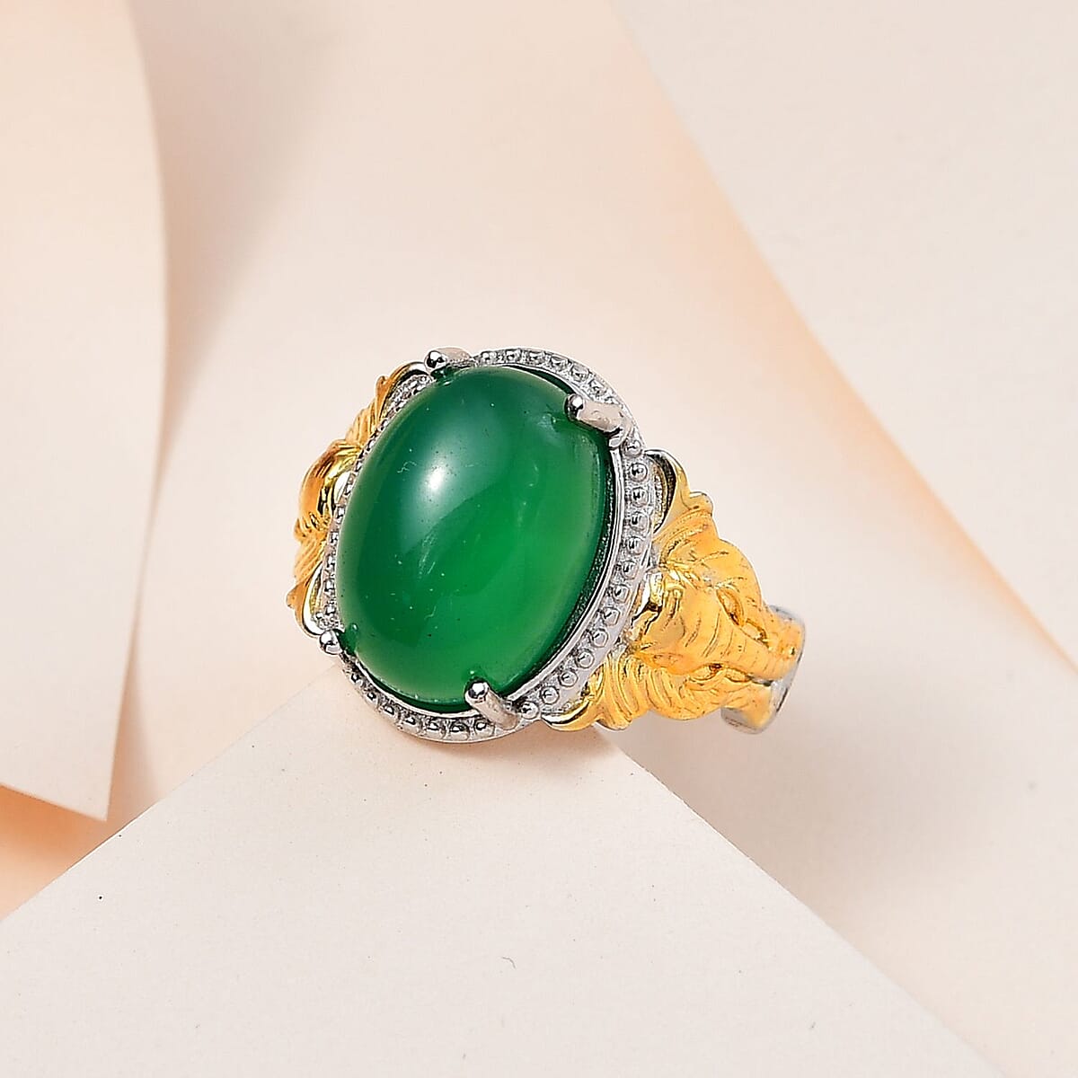 Karis Green Onyx Solitaire Ring in 18K YG Plated and Platinum Bond (Size 11.0) 6.85 ctw image number 1