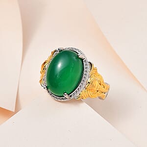 Karis Green Onyx Solitaire Ring in 18K YG Plated and Platinum Bond (Size 11.0) 6.85 ctw