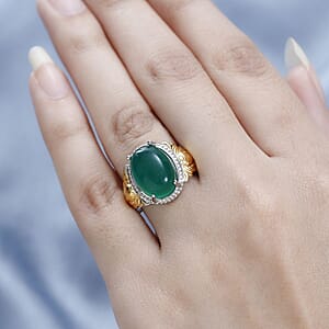 Karis Green Onyx Solitaire Ring in 18K YG Plated and Platinum Bond (Size 11.0) 6.85 ctw